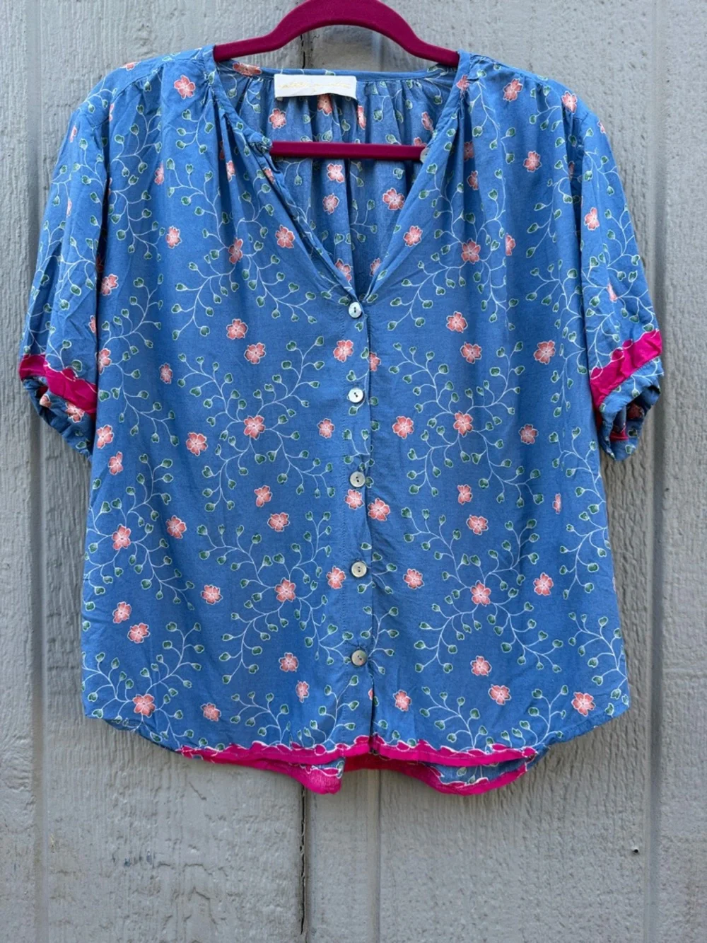 Natalie Martin Blue Floral Button-Front Women's Top Size: S - Picture 3 of 12